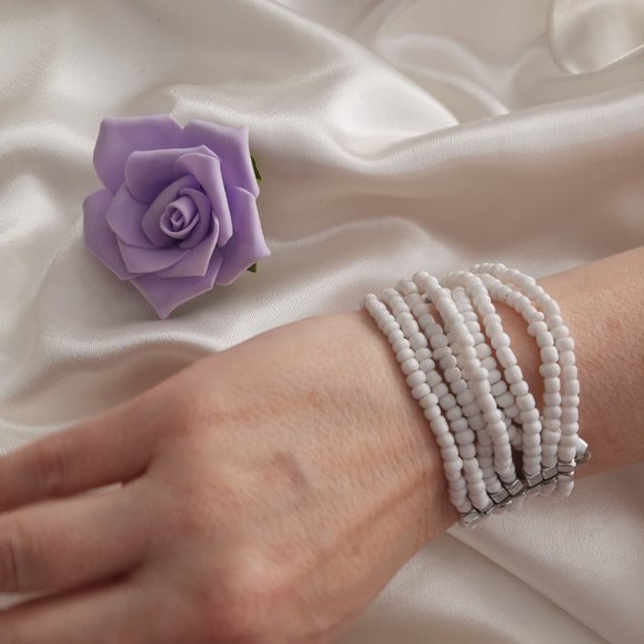 Wrap bracelet with seed beads.  Silver trim. Fits all sizes. - Picture 11 of 11